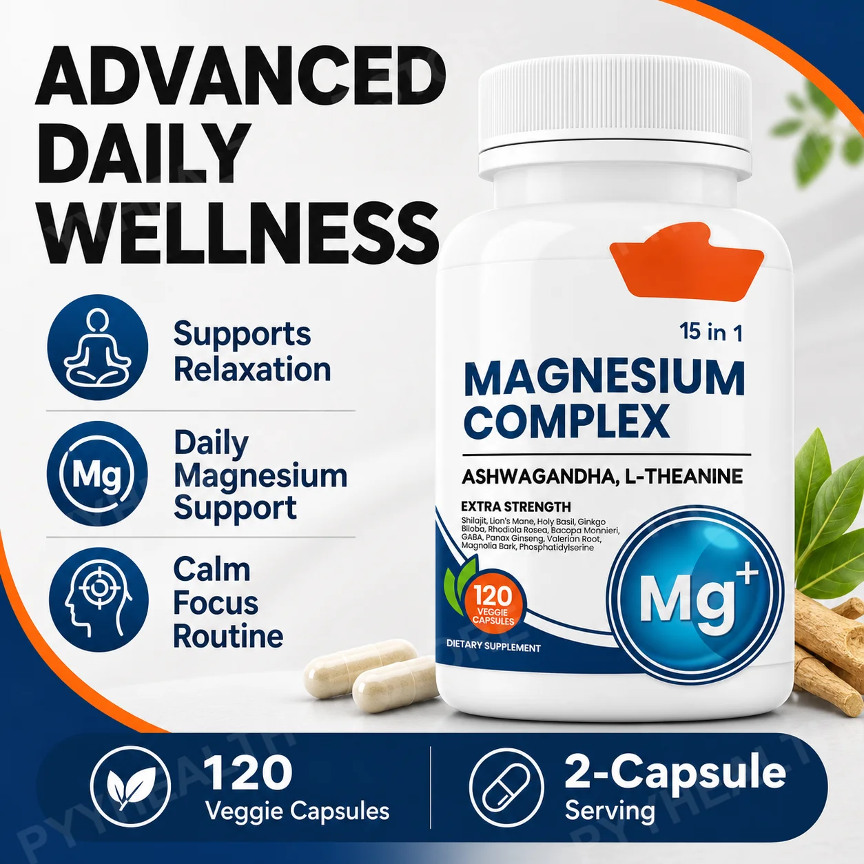15 in 1 Magnesium Complex 120 Veggie Capsules Ashwagandha L Theanine Vitamin D3 Phosphatidylserine Night Routine Support
15 in 1 Magnesium Complex 120 Veggie Capsules Ashwagandha L Theanine Vitamin D3 Phosphatidylserine Night Routine Support
