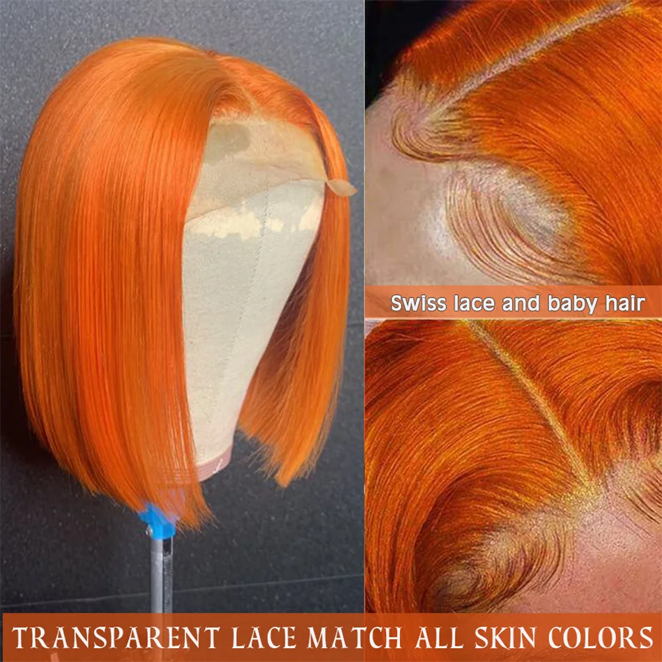 Brazilian Colored Human Hair Wig Ginger Orange Straight Short Bob Transparent 13x4 HD Lace Frontal Wigs Pre Plucked For Women
Brazilian Colored Human Hair Wig Ginger Orange Straight Short Bob Transparent 13x4 HD Lace Frontal Wigs Pre Plucked For Women