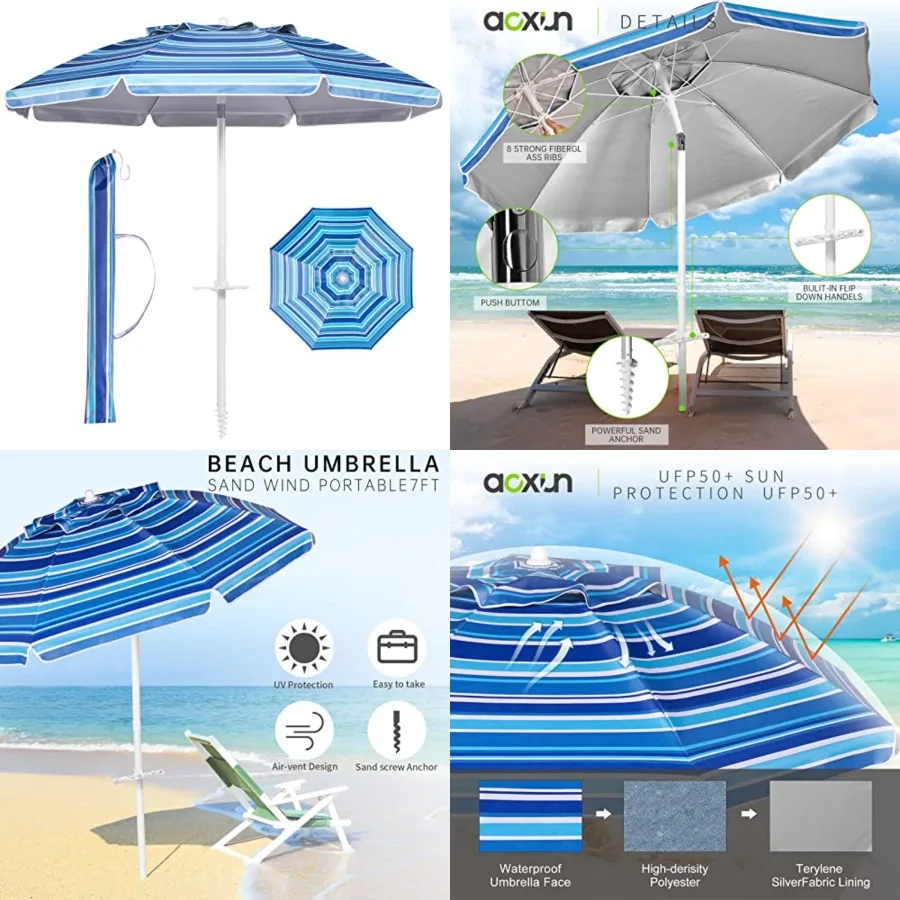 Beach Umbrella with Tilt Pole, Portable Sand Anchor and Carry Bag, UPF 50+ Sun Shelter Air Vents Design for Outdoor Activities
Beach Umbrella with Tilt Pole, Portable Sand Anchor and Carry Bag, UPF 50+ Sun Shelter Air Vents Design for Outdoor Activities