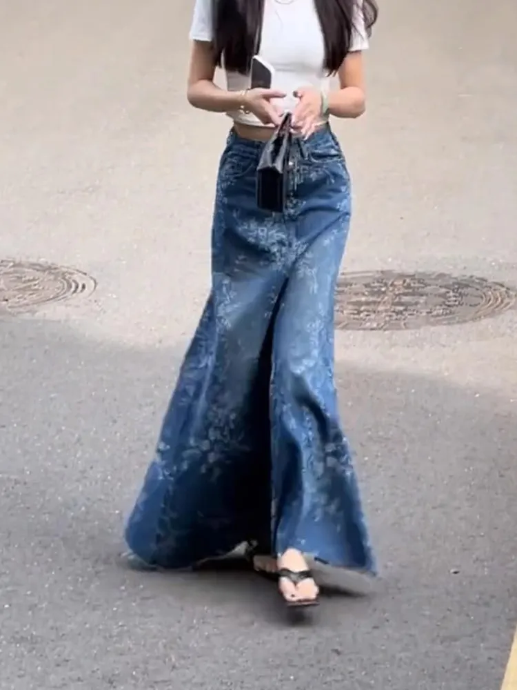 Корейская джинсовая юбка с высокой талией, женская весенне-летняя юбка-миди трапециевидной формы с потертым краем, винтажный принт с эффектом похудения
Корейская джинсовая юбка с высокой талией, женская весенне-летняя юбка-миди трапециевидной формы с потертым краем, винтажный принт с эффектом похудения