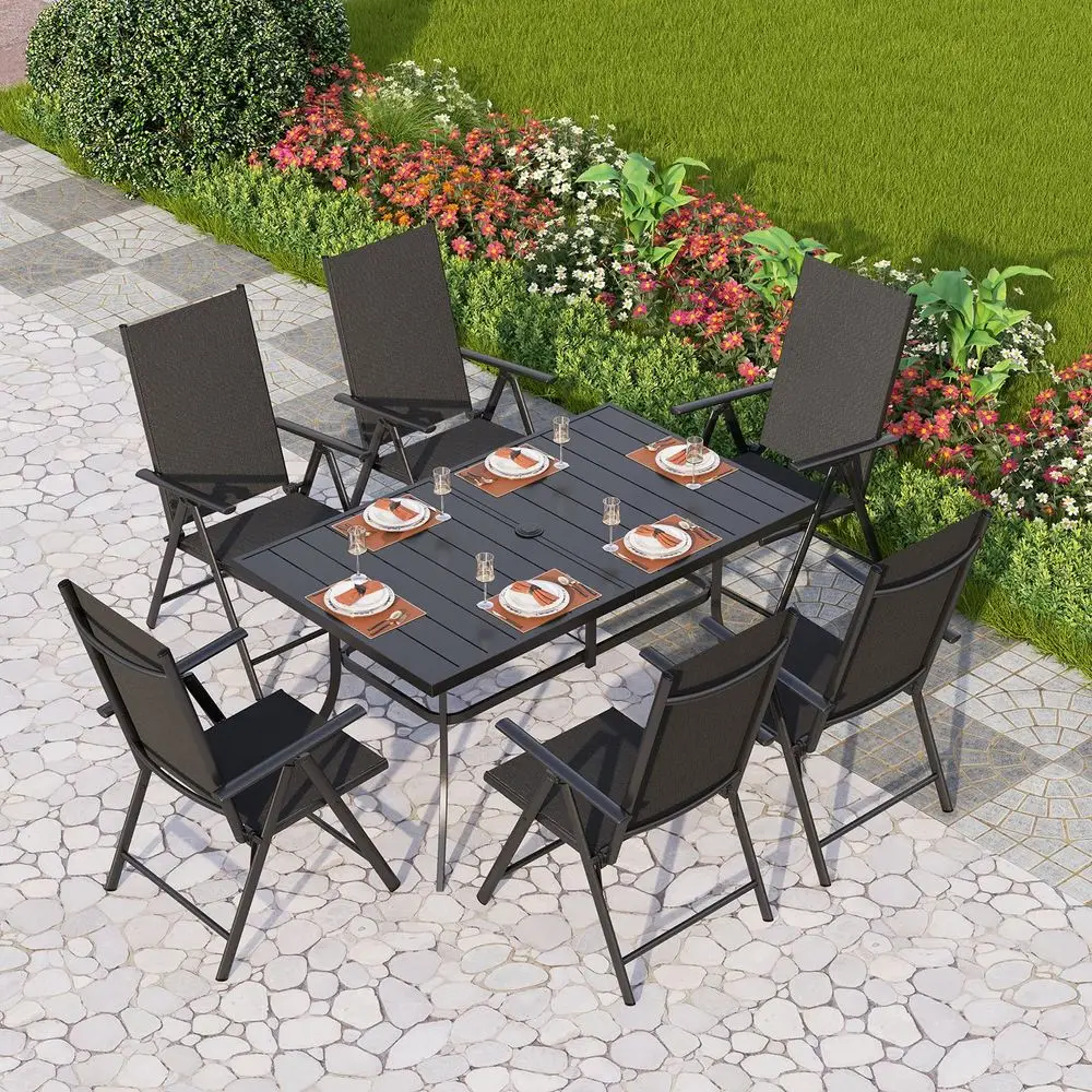 7 Piece Patio Dining Set with Outdoor Table and Chairs, Outdoor Dining Table Set for 6 with Adjustable Foldable Patio Chairs am
7 Piece Patio Dining Set with Outdoor Table and Chairs, Outdoor Dining Table Set for 6 with Adjustable Foldable Patio Chairs am
