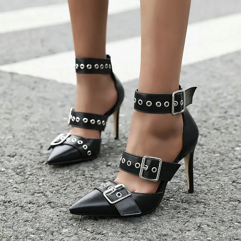 Women's Pointed Toe Stiletto Heels With Metal Buckle Straps Cutout Ankle Strap High Heel Sandals Black/white High Heels
Women's Pointed Toe Stiletto Heels With Metal Buckle Straps Cutout Ankle Strap High Heel Sandals Black/white High Heels