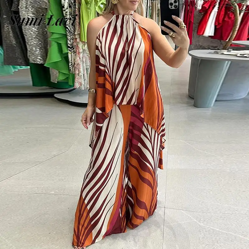 Women Casual Wide Leg Pants Loose Outfits 2025 Elegant Pattern Print Party 2Pc Sets Sexy Halter Sleeveless Top & Long Pant Suit
Women Casual Wide Leg Pants Loose Outfits 2025 Elegant Pattern Print Party 2Pc Sets Sexy Halter Sleeveless Top & Long Pant Suit