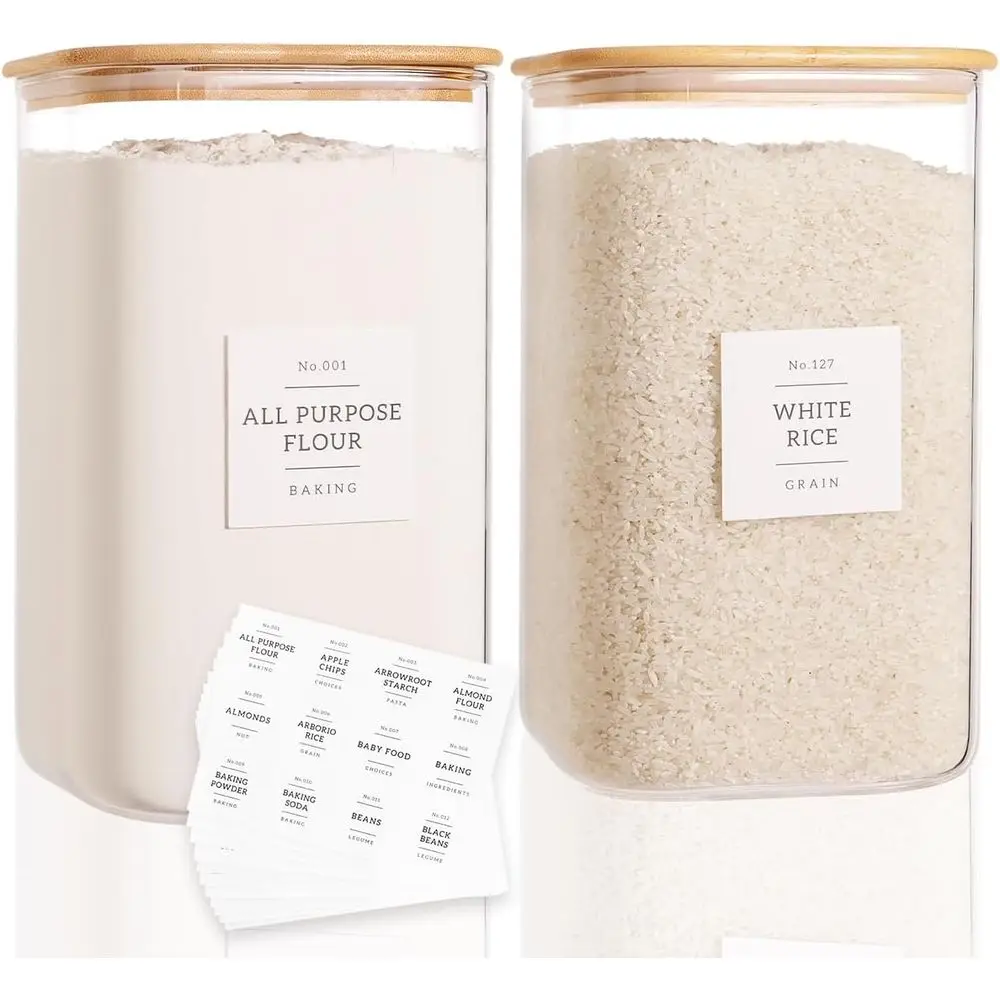 Set of 2 Square Glass Jars with 132 Labels and Large 149 Oz Airtight Bamboo Lid Storage Containers for Kitchen Essentials
Set of 2 Square Glass Jars with 132 Labels and Large 149 Oz Airtight Bamboo Lid Storage Containers for Kitchen Essentials