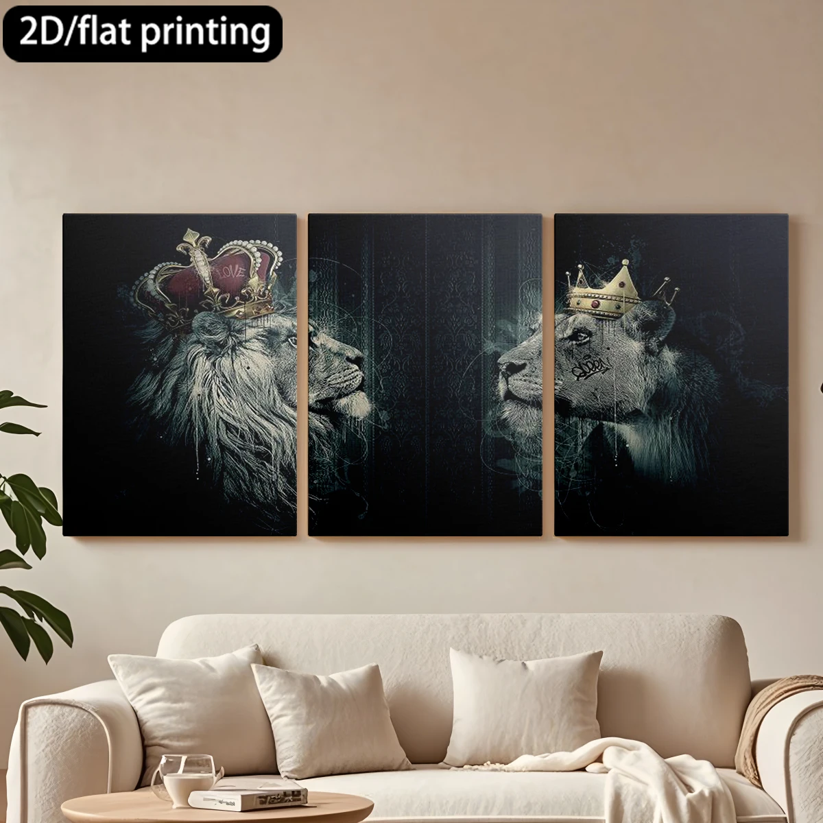 3pc wooden frame canvas decorative paintingTwo crowned lions, ornate dark background.Corridor bedroom decoration
3pc wooden frame canvas decorative paintingTwo crowned lions, ornate dark background.Corridor bedroom decoration