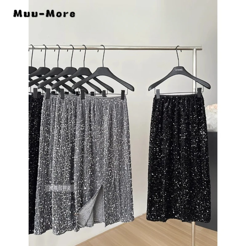 2023 Winter Vintage Sequins Elegant Slit Elastic Waist Mid Long Skirts Women's Casual Style High Waist Slim Fit Sexy Skirt
2023 Winter Vintage Sequins Elegant Slit Elastic Waist Mid Long Skirts Women's Casual Style High Waist Slim Fit Sexy Skirt