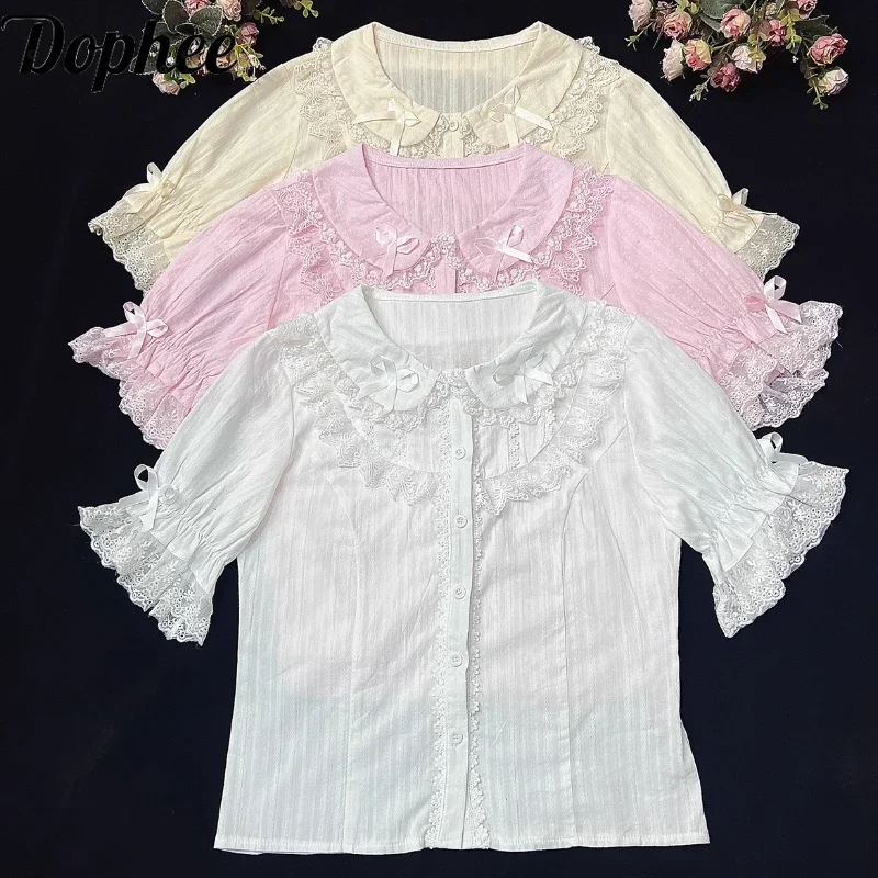 Dophee Original Japan Style Lolita Shirts New Summer Elegant Lace Short Sleeve Cardigans Top Cute Bow Peter Pan Collar Blouses
Dophee Original Japan Style Lolita Shirts New Summer Elegant Lace Short Sleeve Cardigans Top Cute Bow Peter Pan Collar Blouses