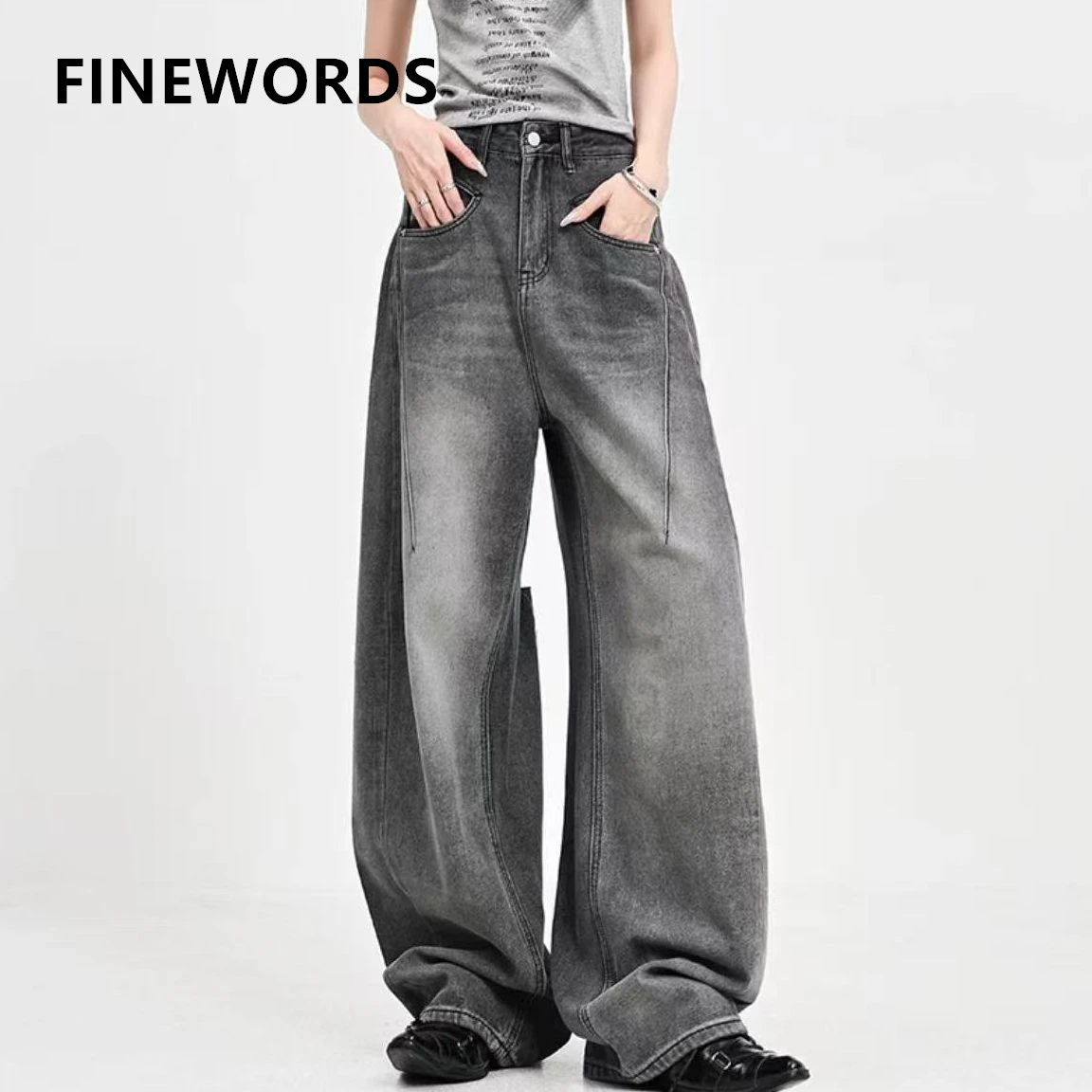 FINEWORDS High Waist Casual Vintage Gray Jeans Women Korean Washed Wide Leg Jeans Streetwear Easymatch Daily Baggy Denim Pants
FINEWORDS High Waist Casual Vintage Gray Jeans Women Korean Washed Wide Leg Jeans Streetwear Easymatch Daily Baggy Denim Pants