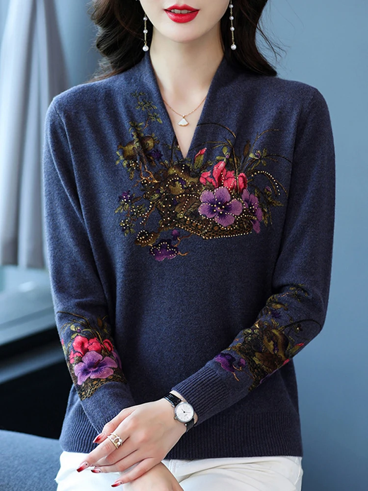 Floral Print Sweaters Autumn Spring Soft V Neck Knit Pullover Pull Femme Female Casual Jumper Long Sleeve Women's Sweater
Floral Print Sweaters Autumn Spring Soft V Neck Knit Pullover Pull Femme Female Casual Jumper Long Sleeve Women's Sweater