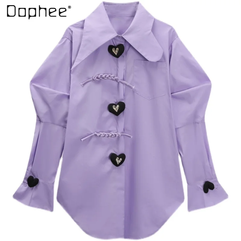 2022 New Chic Woman Long Puff Sleeve Purple Mid-length Shirt Spring Women's Personality Asymmetric Collar Tops Fashion Blouse
2022 New Chic Woman Long Puff Sleeve Purple Mid-length Shirt Spring Women's Personality Asymmetric Collar Tops Fashion Blouse