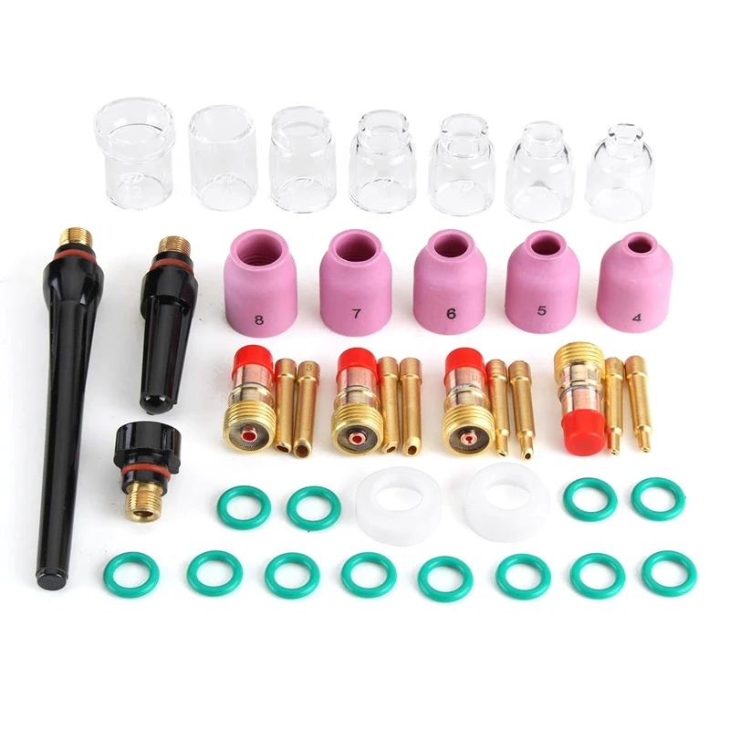 41Pcs/Lot TIG Welding Torch Nozzle Ring Cover Gas Lens Glass Cup Kit For WP17/18/26 Welding Accessories Tool Kit Set
41Pcs/Lot TIG Welding Torch Nozzle Ring Cover Gas Lens Glass Cup Kit For WP17/18/26 Welding Accessories Tool Kit Set