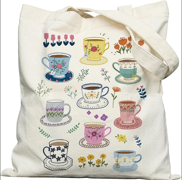 Colorful Floral Teacup Print Tote Bag White Canvas Shoulder Bag with Cute Hand Drawn Tea Cup Design Boho Sthyle Casual Versatile
Colorful Floral Teacup Print Tote Bag White Canvas Shoulder Bag with Cute Hand Drawn Tea Cup Design Boho Sthyle Casual Versatile