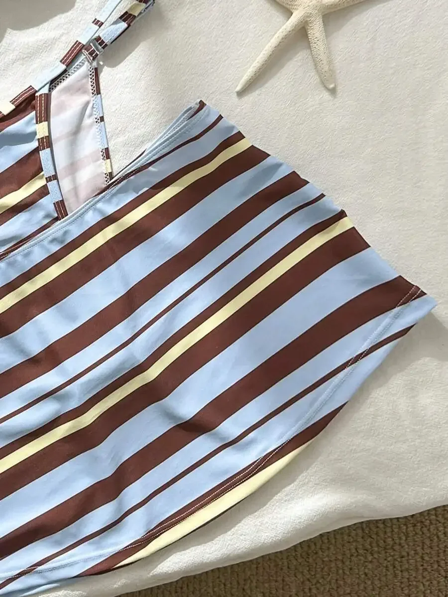 3pcs Women Striped Bikini Set With Skirt Cover Up Blue Brown Yellow
3pcs Women Striped Bikini Set With Skirt Cover Up Blue Brown Yellow