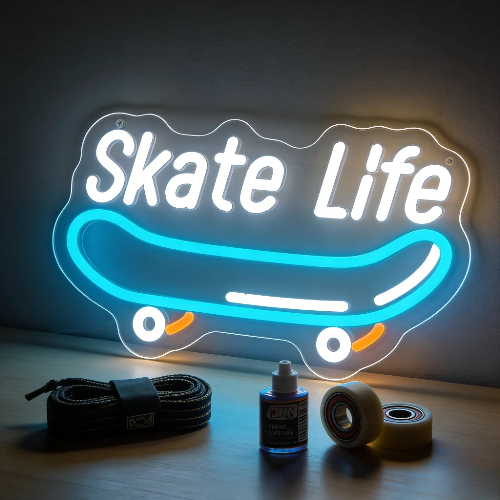 Skate Life LED Neon Sign Skateboard Shape Wall Decor for Home Bar Cafe Bedroom Gaming Room Skateboarding Theme Gift for Lovers
Skate Life LED Neon Sign Skateboard Shape Wall Decor for Home Bar Cafe Bedroom Gaming Room Skateboarding Theme Gift for Lovers