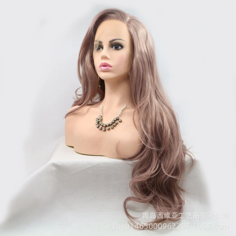 Synthetic fiber women's dirty pink free-parting hand-tied front lace full wig
Synthetic fiber women's dirty pink free-parting hand-tied front lace full wig