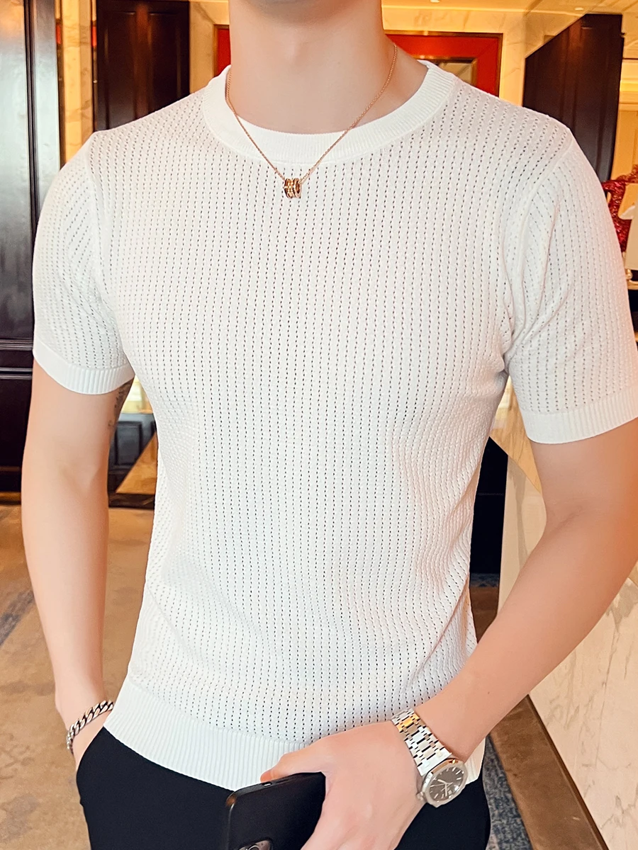 Men's Summer Thin ort Sve Knitted Ice Silk Me T-irt Hollow out Base irt f Sve ular Streetwear Casual Top
Men's Summer Thin ort Sve Knitted Ice Silk Me T-irt Hollow out Base irt f Sve ular Streetwear Casual Top