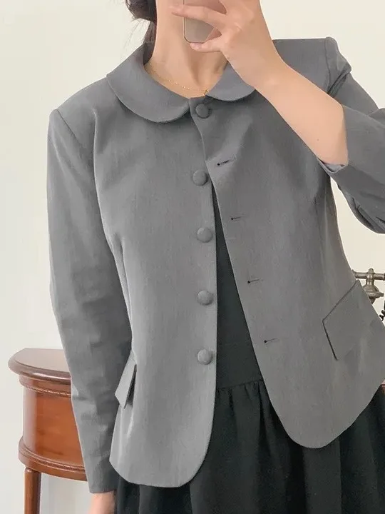 Korean Style Spring Thin Fashion Doll Collar Single Button Long Sleeve Versatile Women's Suit Jacket Outerwear Polyester Fiber
Korean Style Spring Thin Fashion Doll Collar Single Button Long Sleeve Versatile Women's Suit Jacket Outerwear Polyester Fiber