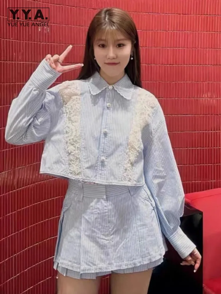 Womens Summer New Style Fashion Striped Lace Patchwork Shirts Long Sleeve Sweet Single Breasted Top Turndown Collar Casual Shirt
Womens Summer New Style Fashion Striped Lace Patchwork Shirts Long Sleeve Sweet Single Breasted Top Turndown Collar Casual Shirt