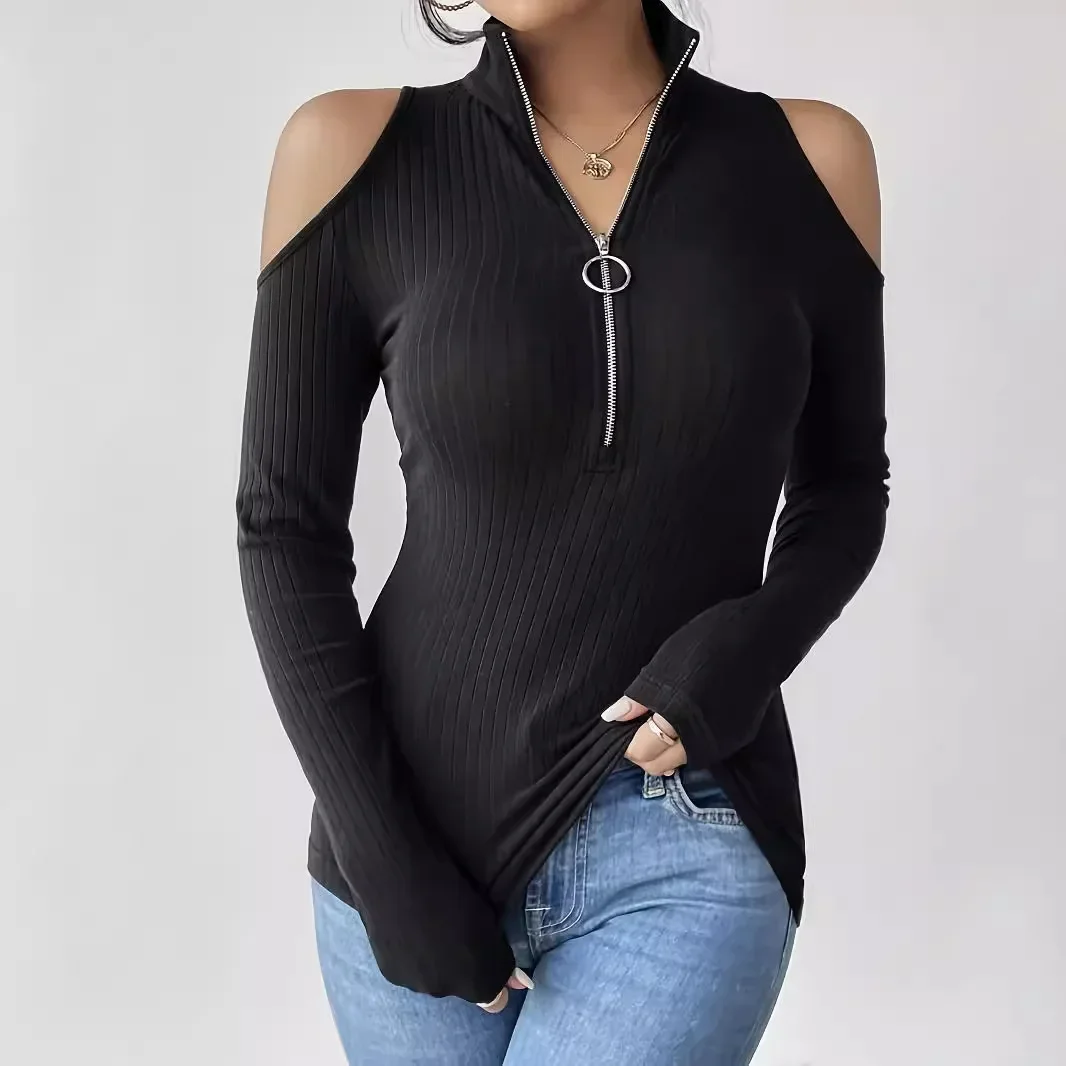 Long Sleeve Women's Top Streetwear Solid Pit Bar Free Zipper Stand Up Elegant Collar Off Shoulder Y2k T-shirt Female 2024 Autumn
Long Sleeve Women's Top Streetwear Solid Pit Bar Free Zipper Stand Up Elegant Collar Off Shoulder Y2k T-shirt Female 2024 Autumn