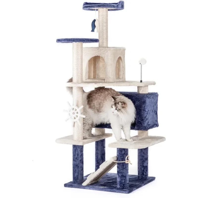 53 Inch Ocean Theme Cat Tree Tower, Multi-Level Cat Furniture with Cozy Condo, Scratch Posts, Toy Ball, Luxury Apartment
53 Inch Ocean Theme Cat Tree Tower, Multi-Level Cat Furniture with Cozy Condo, Scratch Posts, Toy Ball, Luxury Apartment