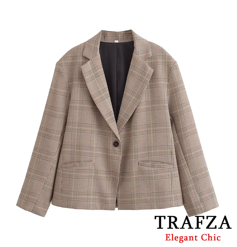 TRAFZA-Women Elegant Plaid Blazer With Lined Lapel Pocket Single Button Blazer New 2024 Autumn Fashion Date Dinner Blazer
TRAFZA-Women Elegant Plaid Blazer With Lined Lapel Pocket Single Button Blazer New 2024 Autumn Fashion Date Dinner Blazer