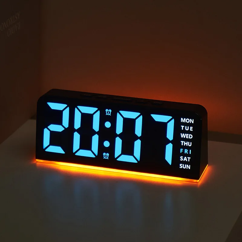 New LED Large Number Digital Clock, Ambient Light for Easy Night Viewing Time Desk Clock, Multi-function Korean Alarm Clock