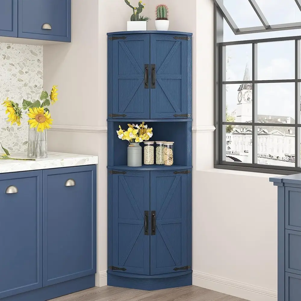 65 High Armhouse Cabinet with 4 Doors & 5 Shelves, Barn Door Style Storage, Space-Saving for Home, Kitchen, or Laundry in Blue
65 High Armhouse Cabinet with 4 Doors & 5 Shelves, Barn Door Style Storage, Space-Saving for Home, Kitchen, or Laundry in Blue