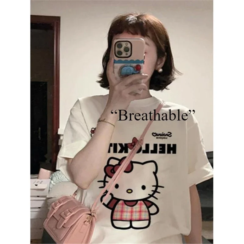 Hello Kitty red cotton short-sleeved T-shirt, female cartoon printed white top, sweet and breathable casual and versatile
Hello Kitty red cotton short-sleeved T-shirt, female cartoon printed white top, sweet and breathable casual and versatile