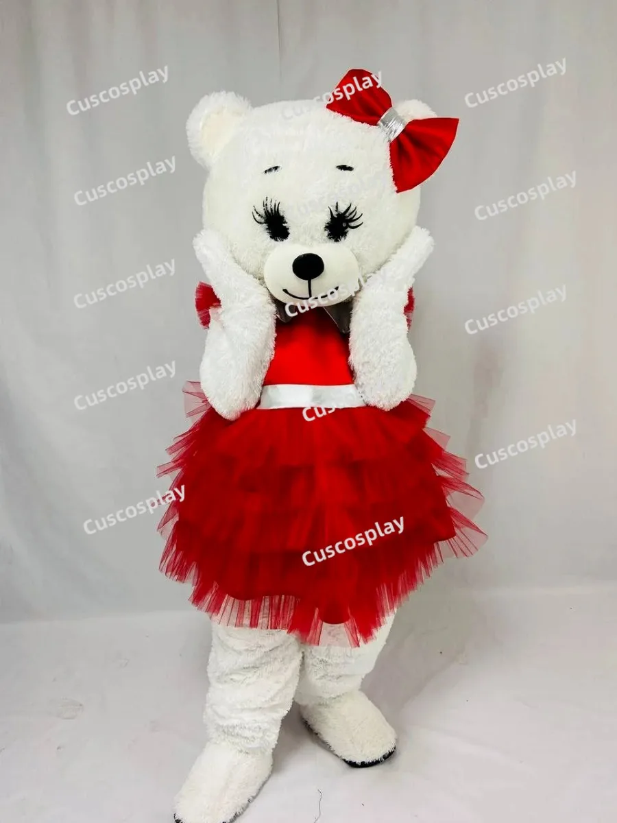 Cute Teddy White Bear Mascotte Red Dress Fancy Cartoon Mascot Costume Plush Fancy Dress
Cute Teddy White Bear Mascotte Red Dress Fancy Cartoon Mascot Costume Plush Fancy Dress