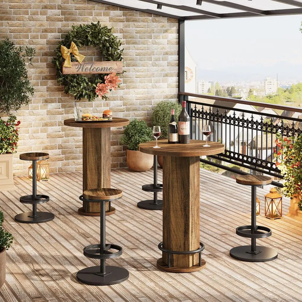 Round Bar Table Set of 2, Industrial Bistro Sets with 2 barstools, Pub Cocktail Table with Metal Ring Footrest for Kitchen Nook
Round Bar Table Set of 2, Industrial Bistro Sets with 2 barstools, Pub Cocktail Table with Metal Ring Footrest for Kitchen Nook