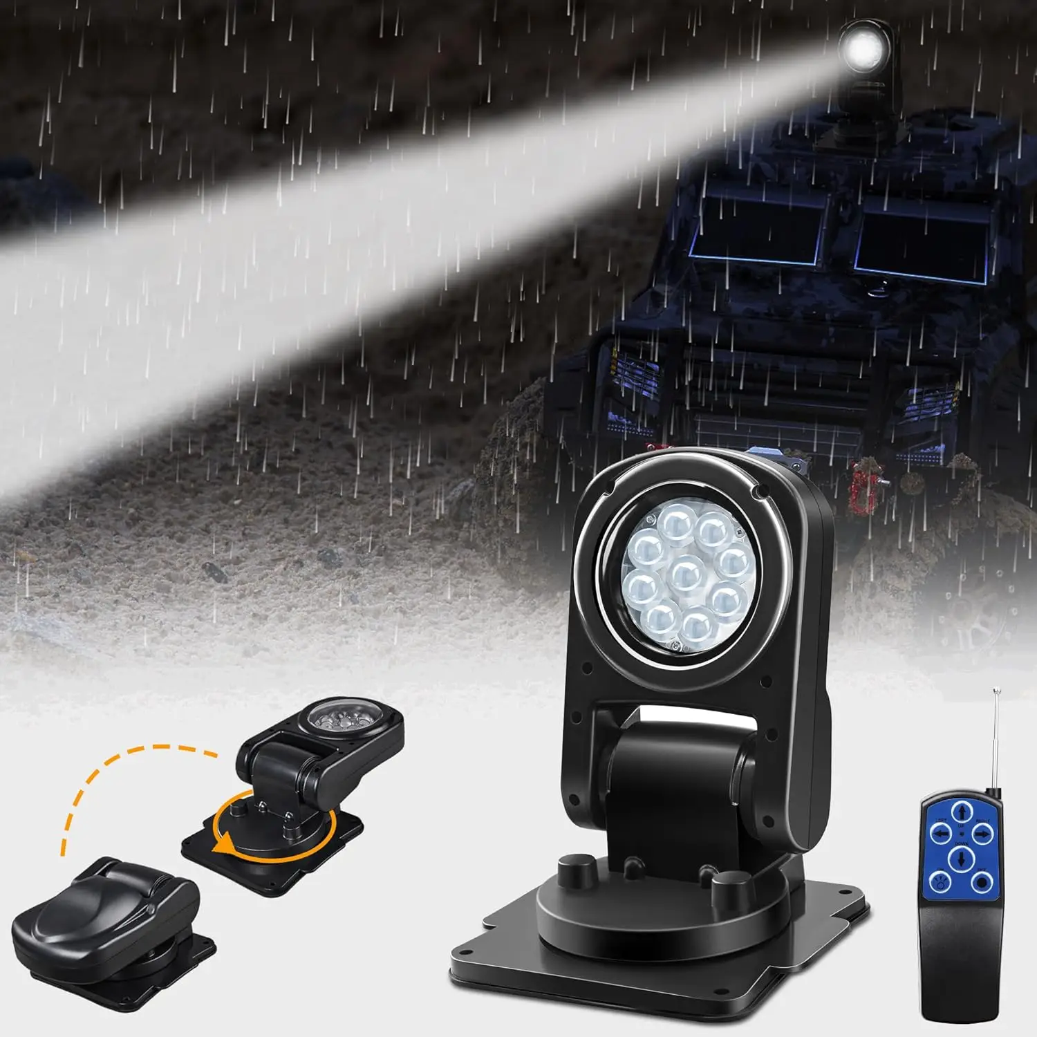 360° Rotating LED Spot Light for Trucks, Auto-Return, 4500LM, 12V/24V, Remote Control
360° Rotating LED Spot Light for Trucks, Auto-Return, 4500LM, 12V/24V, Remote Control
