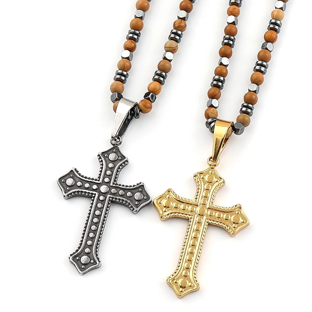 Vintage Christian Cross Pendant Necklace for Women Men Gold Color Stainless Steel Hematite Beaded Prayer Chain Amulet Jewelry
Vintage Christian Cross Pendant Necklace for Women Men Gold Color Stainless Steel Hematite Beaded Prayer Chain Amulet Jewelry