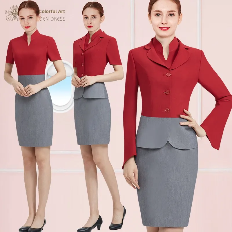 Office Work Uniform Set Women's Style Air Stewardess Front Desk Sales Long Sleeve Polyester A-Line Skirt Suit Professional At...
Office Work Uniform Set Women's Style Air Stewardess Front Desk Sales Long Sleeve Polyester A-Line Skirt Suit Professional At...
