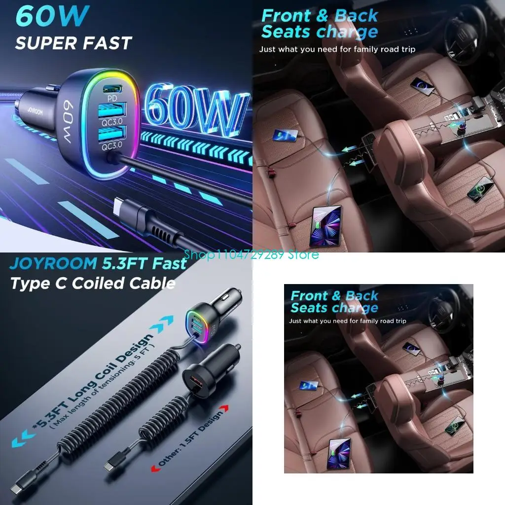 D8KE USB C Car 60W 4-Fast Port Car PD3.0 & QC3.0 Super Fast Charging with Type C Coiled Cable Car
D8KE USB C Car 60W 4-Fast Port Car PD3.0 & QC3.0 Super Fast Charging with Type C Coiled Cable Car