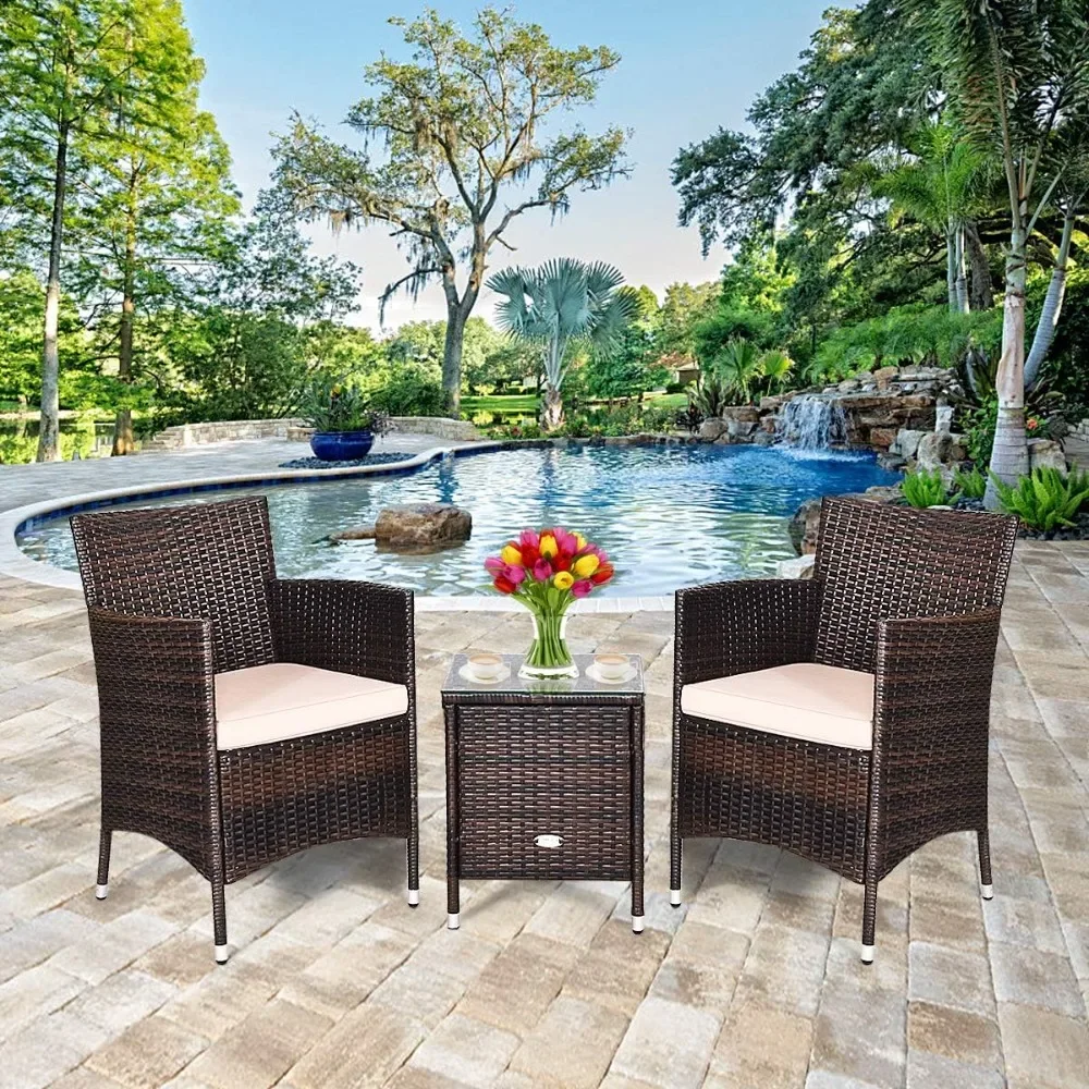3-piece Courtyard Wicker Furniture Set, Outdoor Wicker Conversation Set, with Coffee Table and Chairs
3-piece Courtyard Wicker Furniture Set, Outdoor Wicker Conversation Set, with Coffee Table and Chairs
