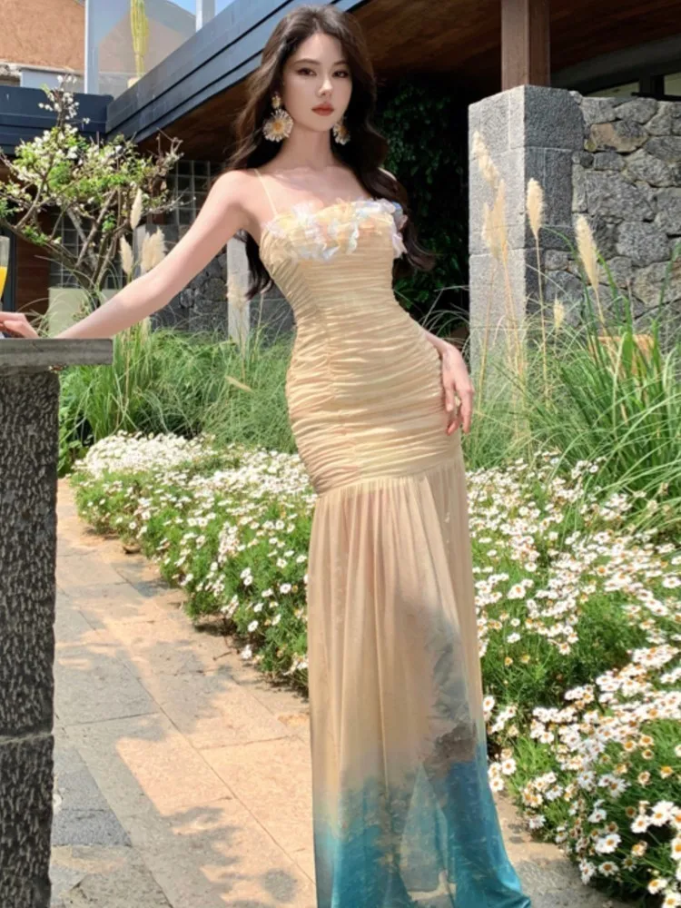 Women Elegant Handmade Floral Gradient Print Pleated Slim Halter Dress Summer Sexy Bodycon Mesh Dresses Beach Vacation Outfits
Women Elegant Handmade Floral Gradient Print Pleated Slim Halter Dress Summer Sexy Bodycon Mesh Dresses Beach Vacation Outfits