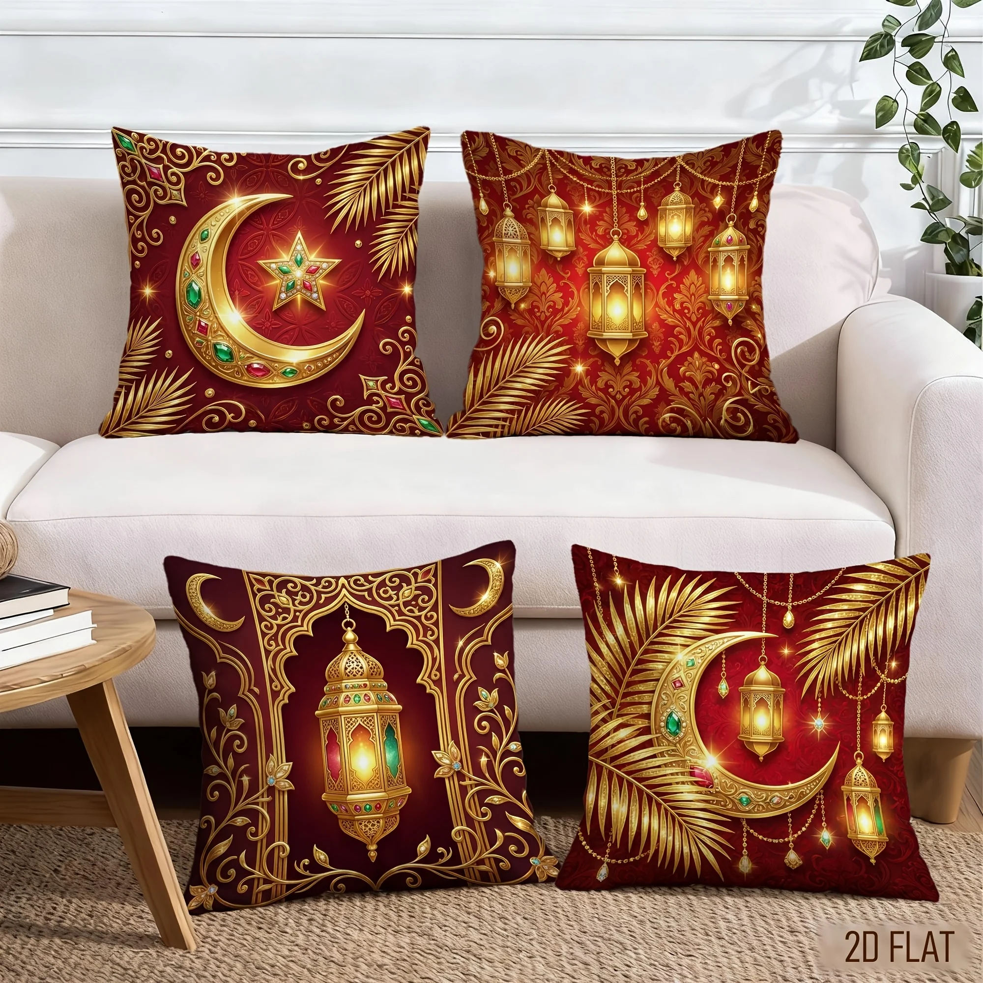 4pcs Islamic Cushion Cover Ramadan Gold Moon Star Lantern Printed Pillow Case Polyester Home Decor Sofa Living Room 2D Flat
4pcs Islamic Cushion Cover Ramadan Gold Moon Star Lantern Printed Pillow Case Polyester Home Decor Sofa Living Room 2D Flat