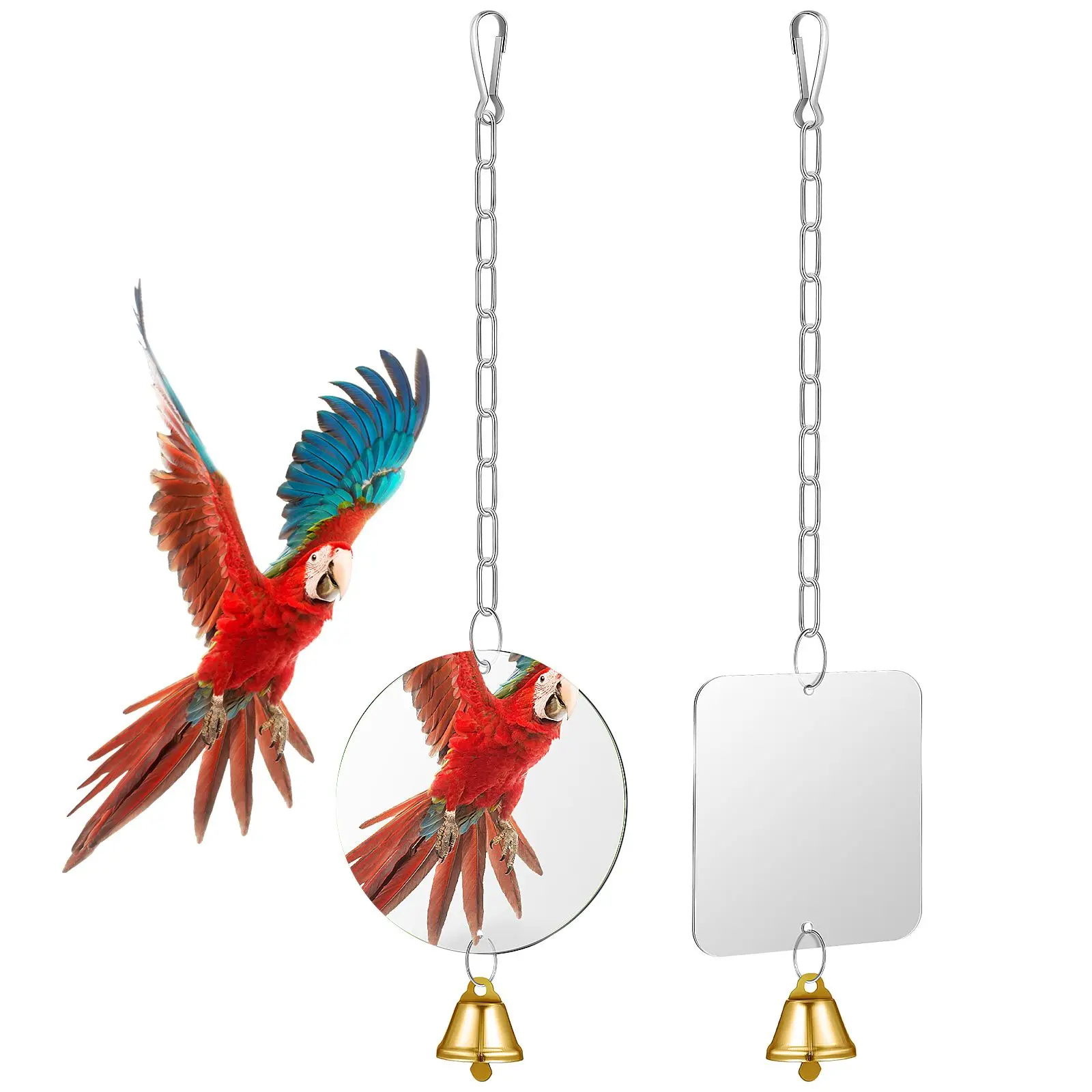 2 Pcs Square Round Bird Mirror Toys with Bell Stainless Steel Chain for Parrot Cage Suitable Parakeet Cockatiel Conure Finch
2 Pcs Square Round Bird Mirror Toys with Bell Stainless Steel Chain for Parrot Cage Suitable Parakeet Cockatiel Conure Finch