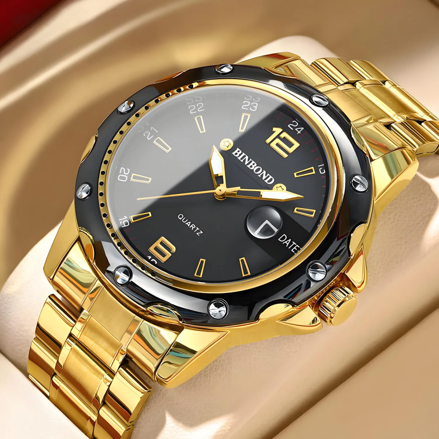 Luxury Men's Gold Watch Black Dial Quartz Wristwatch Stainless Steel Strap Date Display Waterproof Luminous Watch Fashion Business Casual Men's Watch
Luxury Men's Gold Watch Black Dial Quartz Wristwatch Stainless Steel Strap Date Display Waterproof Luminous Watch Fashion Business Casual Men's Watch