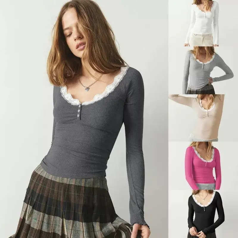 Color Blo Lace Patchwork Long Sve U Ne Base T irt Осень Зима Sexy Pure Desire Women's Faion Girl Sle Polyeste...
Color Blo Lace Patchwork Long Sve U Ne Base T irt Осень Зима Sexy Pure Desire Women's Faion Girl Sle Polyeste...