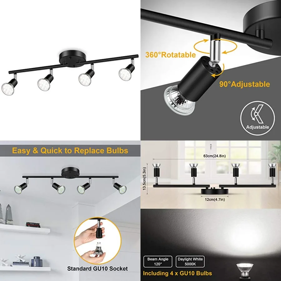LED Track ing Kit, Flexibly Rotatable Light Heads, Way Ceiling Spot Finish, Including GU10 LED Bulbs W 00LM Day White 5000K
LED Track ing Kit, Flexibly Rotatable Light Heads, Way Ceiling Spot Finish, Including GU10 LED Bulbs W 00LM Day White 5000K