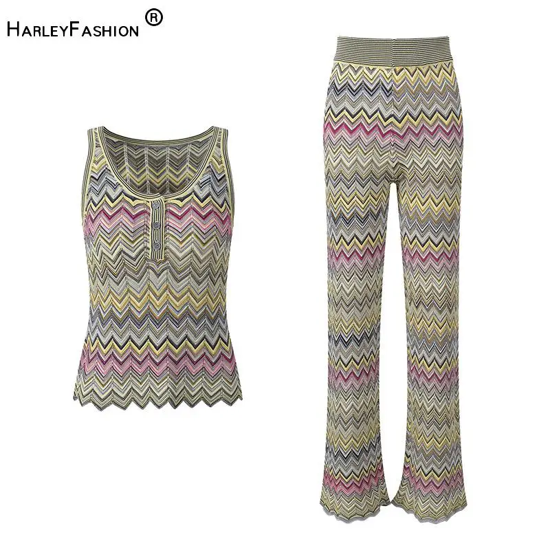 2026 Summer Lady Fashon Suit Colorblock Striped Single-breasted Pullover Sleeveless Tops Wide Legs Pants Women Casual Knits 2pcs
2026 Summer Lady Fashon Suit Colorblock Striped Single-breasted Pullover Sleeveless Tops Wide Legs Pants Women Casual Knits 2pcs