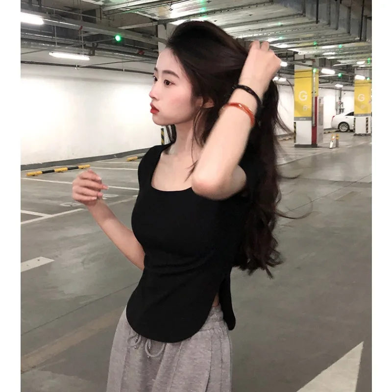 Summer pure wind big u collar spice girl top slim slim irregular short-sleeved T-shirt female ins
Summer pure wind big u collar spice girl top slim slim irregular short-sleeved T-shirt female ins