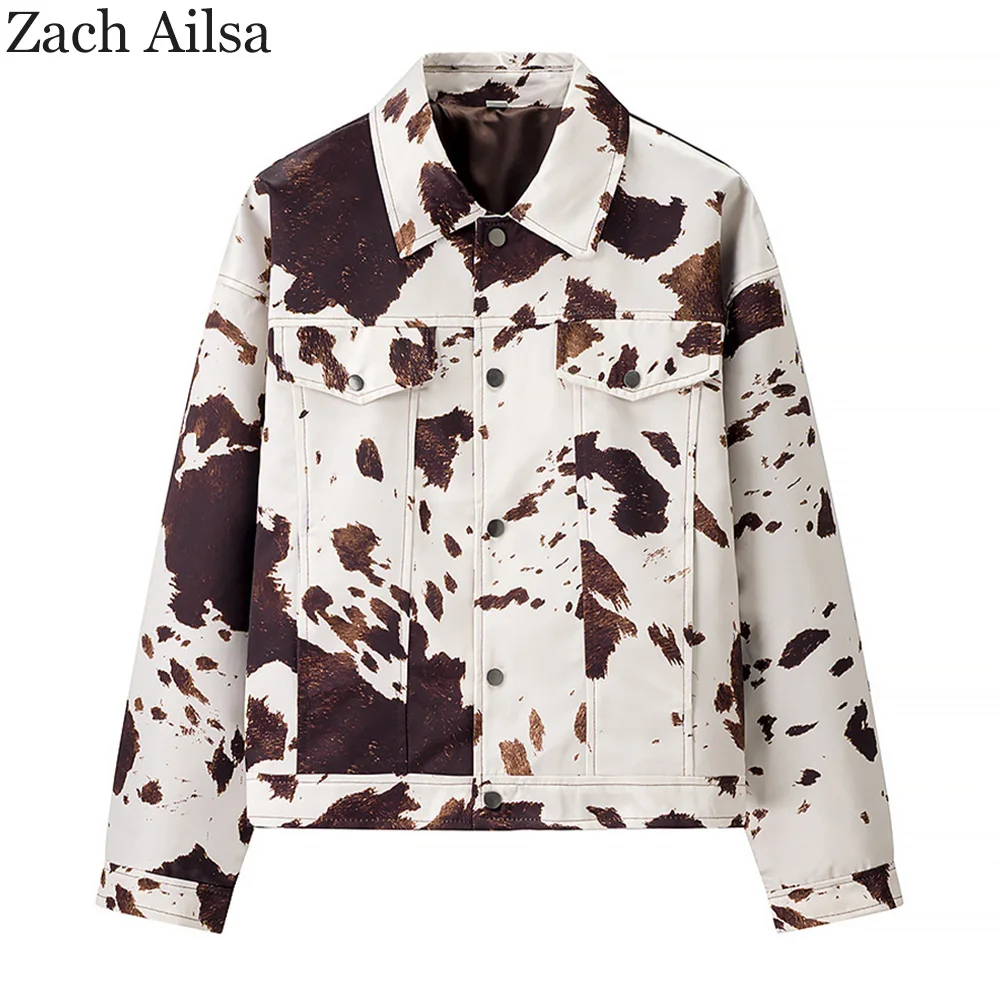 Stylish and stylish American retro spicy girl personality lapel breasted cow pattern long sleeved loose short jacket jacket jack
Stylish and stylish American retro spicy girl personality lapel breasted cow pattern long sleeved loose short jacket jacket jack