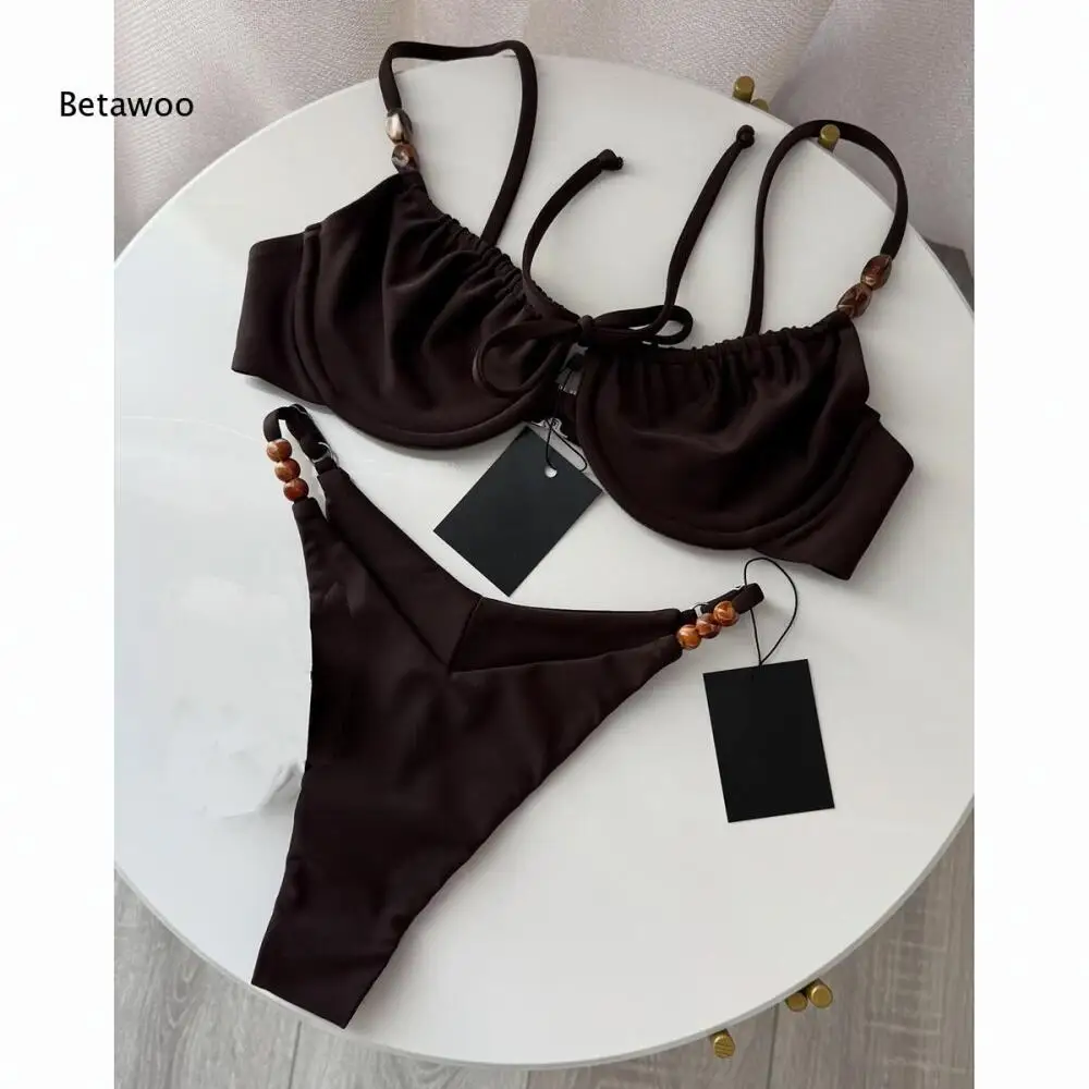 2026 Bikini Retro-Inspired Brown Bikini, Removable Padding & Adjustable Beaded Straps
2026 Bikini Retro-Inspired Brown Bikini, Removable Padding & Adjustable Beaded Straps