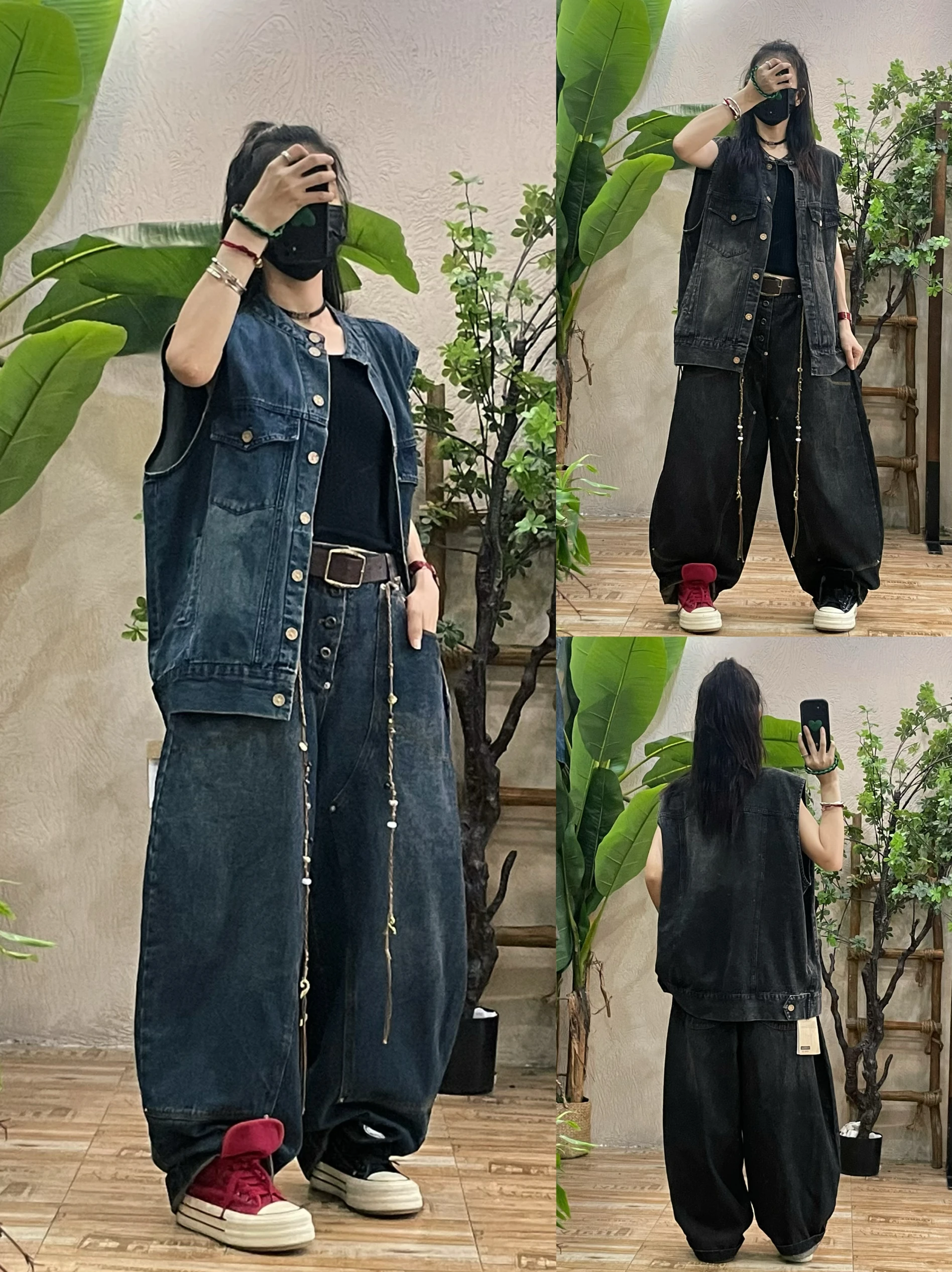 Retro Denim Vest Wide Leg Pants Two Piece Set Women Loose Vintage Casual Outfit Trendy Cotton round Ne Single Button Closure
Retro Denim Vest Wide Leg Pants Two Piece Set Women Loose Vintage Casual Outfit Trendy Cotton round Ne Single Button Closure
