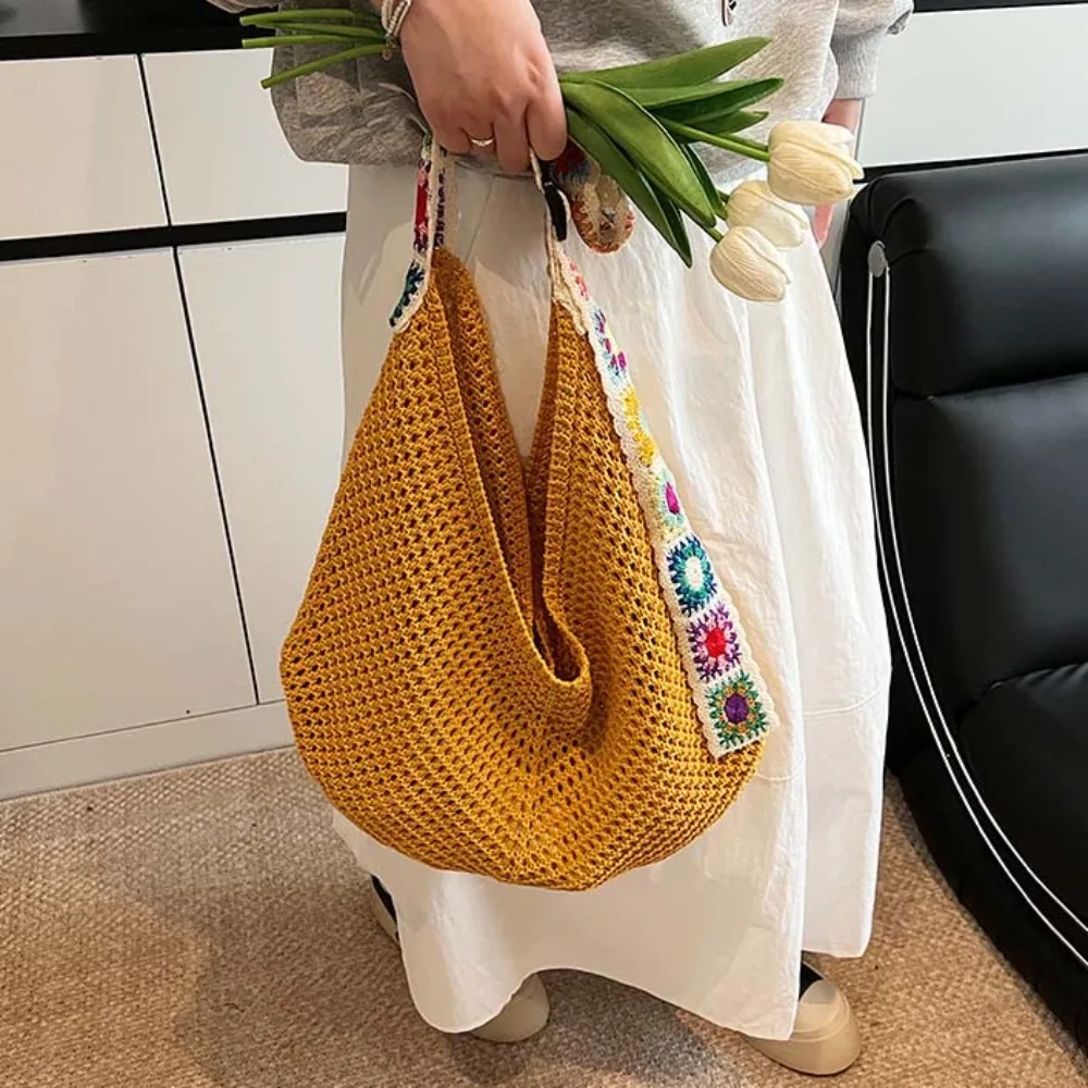 Solid Color Large Capacity Crochet Tote Bag Ethnic Style Lightweight Hollow Woven Bag Flower Polyester Knitting Handbag Vacation
Solid Color Large Capacity Crochet Tote Bag Ethnic Style Lightweight Hollow Woven Bag Flower Polyester Knitting Handbag Vacation