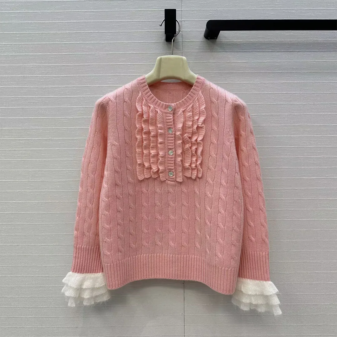 New Autumn Retro Cashmere Yarn Sweet Knitted Pullover Women O-neck Ruffles Button Twist Crochet Flare Long Sleeve Short Sweater
New Autumn Retro Cashmere Yarn Sweet Knitted Pullover Women O-neck Ruffles Button Twist Crochet Flare Long Sleeve Short Sweater