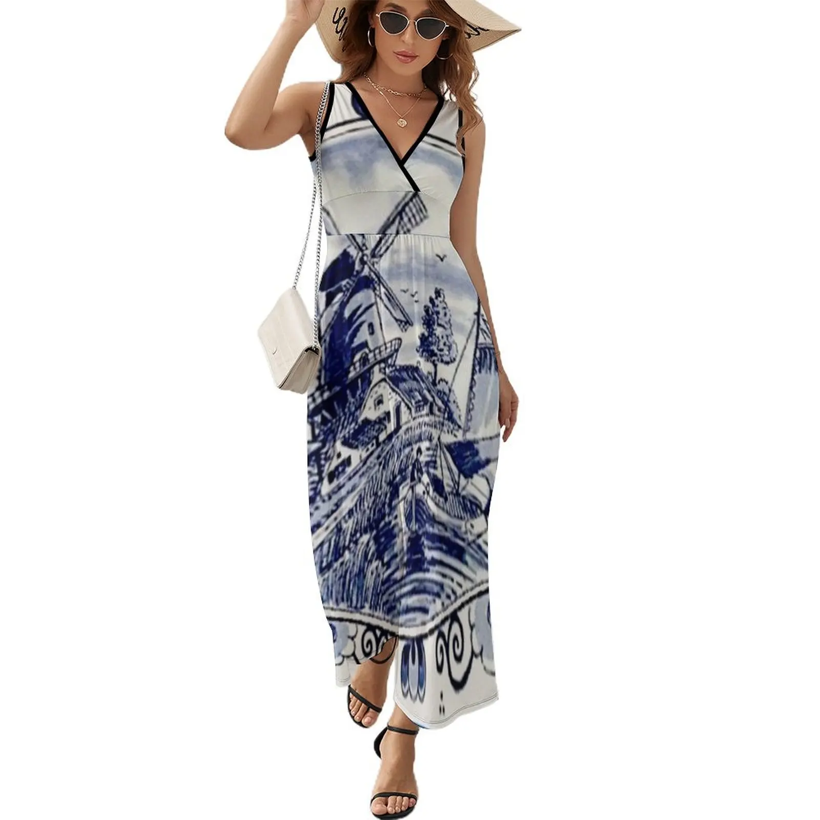 DUTCH BLUE DELFT: Vintage Windmill Print Sleeveless Dress Elegant gowns party dress women elegant luxury summer clothes Dress
DUTCH BLUE DELFT: Vintage Windmill Print Sleeveless Dress Elegant gowns party dress women elegant luxury summer clothes Dress