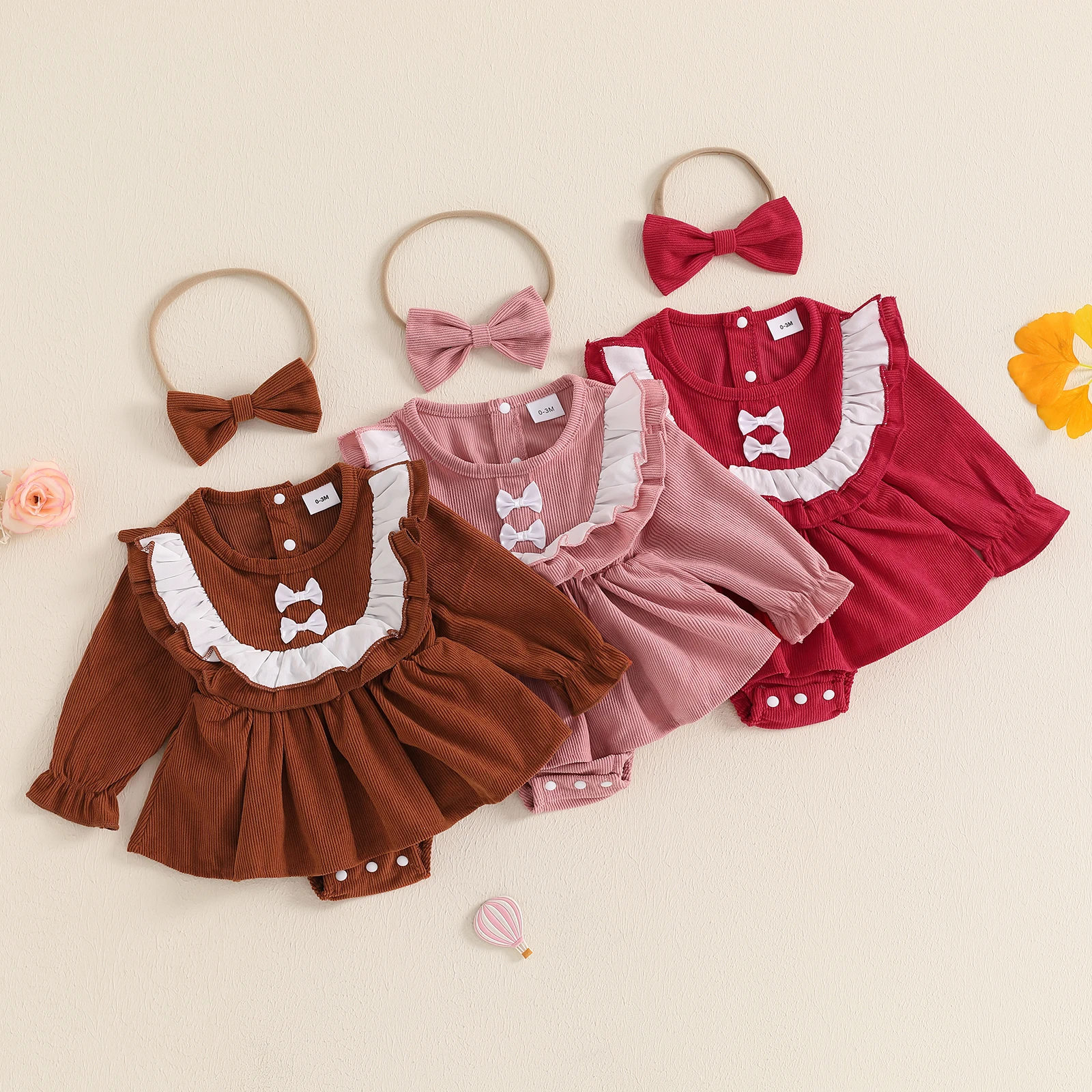 Baby Girl Romper Dress Ruffled Long Sleeve Crew Neck Bow Jumpsuit with Headband Fall Clothing
Baby Girl Romper Dress Ruffled Long Sleeve Crew Neck Bow Jumpsuit with Headband Fall Clothing
